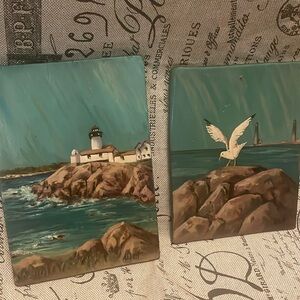 2 original vintage oil paintings - signed.  Seascape, lighthouse, Massachusetts